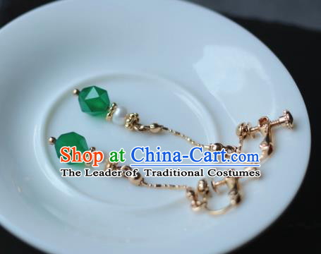 Traditional Chinese Ancient Handmade Hanfu Green Beads Earrings for Women