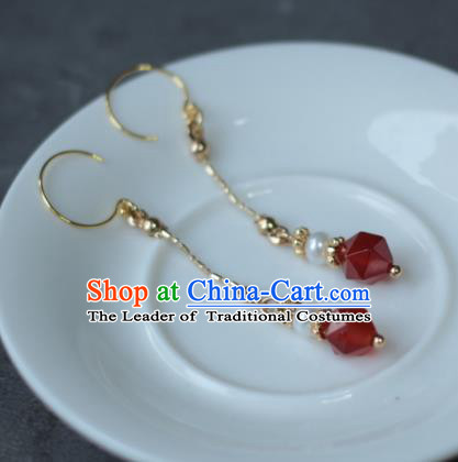 Traditional Chinese Ancient Handmade Hanfu Red Beads Earrings for Women