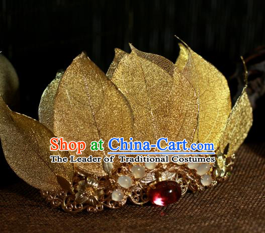 Traditional Chinese Ancient Red Opal Lotus Coronet Classical Hair Accessories Handmade Hairpins for Women