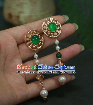 Traditional Chinese Ancient Handmade Green Hair Stick Classical Hair Accessories Hairpins for Women