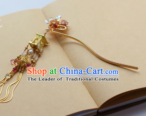 Traditional Chinese Ancient Golden Tassel Hair Clips Hair Accessories Handmade Hanfu Hairpins for Women