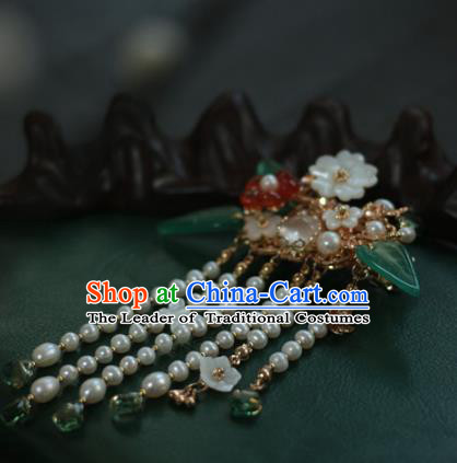 Traditional Chinese Ancient Pearls Tassel Hair Claws Hair Accessories Handmade Hanfu Golden Hairpins for Women