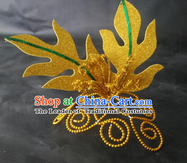 Chinese Classical Dance Hair Accessories Traditional Yangko Dance Golden Leaf Headwear for Women