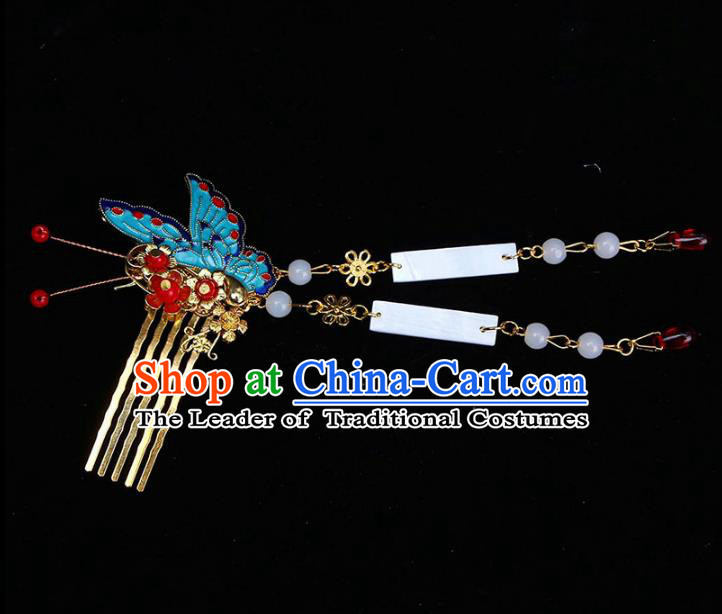 Chinese Ancient Hair Accessories Butterfly Hair Comb Traditional Tassel Hairpins Headwear for Women