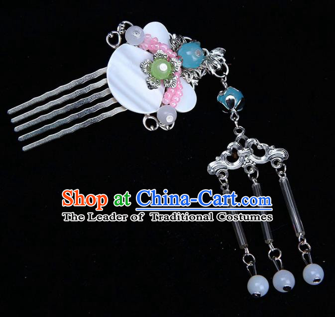 Chinese Ancient Hair Accessories Shell Hair Comb Traditional Tassel Hairpins Headwear for Women