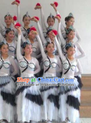 Traditional Chinese Classical Dance Costume, Folk Dance Yanko Swan Goose Dance Dress for Women