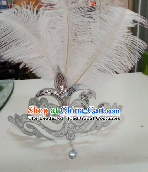 Chinese Classical Dance Hair Accessories Traditional Folk Dance Yanko Dance White Feather Headwear for Women