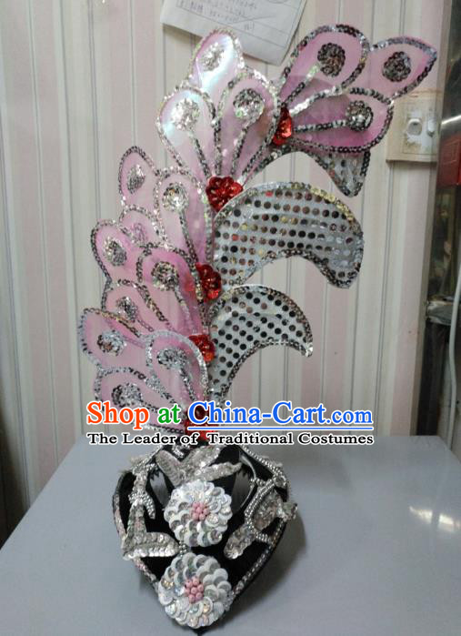 Chinese Classical Dance Pink Leaf Hair Accessories Traditional Folk Dance Yanko Dance Headwear for Women