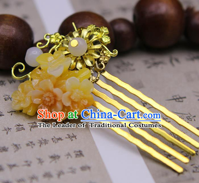 Chinese Ancient Hair Accessories Hanfu Hairpins Traditional Palace Golden Hair Comb Headwear for Women
