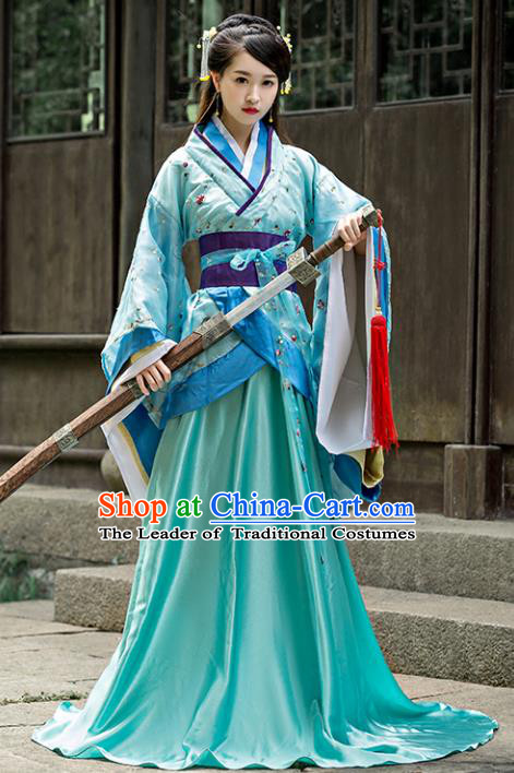 Chinese Ancient Palace Lady Embroidered Hanfu Curving-front Robe Han Dynasty Imperial Consort Replica Costume for Women