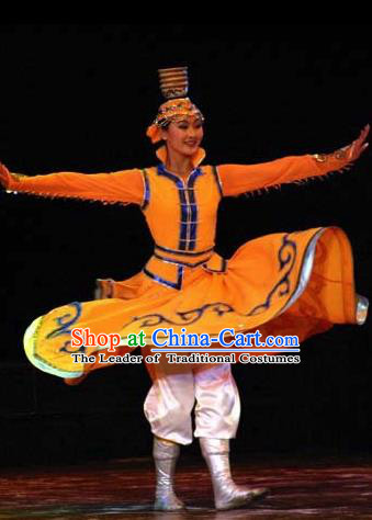 Chinese Traditional Folk Dance Mongol Nationality Costume, China Classical Dance Dress Stage Performance Clothing for Women