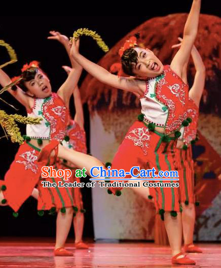 Chinese Traditional Yangge Stage Performance Costume, China Folk Dance Yangko Clothing for Children