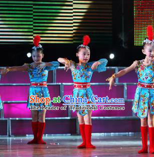 Chinese Traditional Ethnic Dance Stage Performance Costume, China Folk Dance Dress for Children