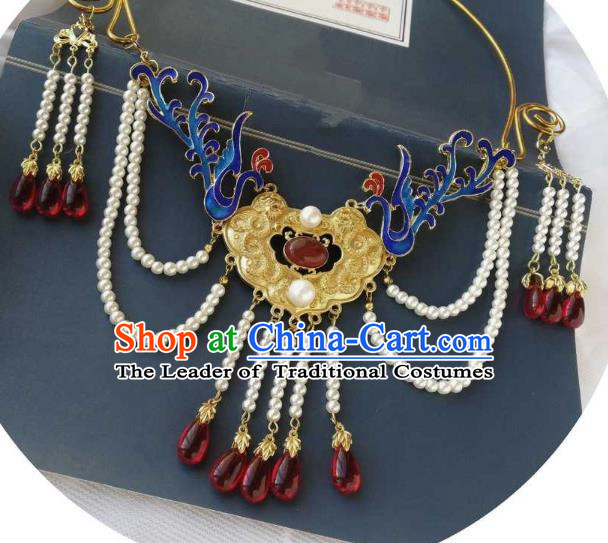 Chinese Traditional Ancient Accessories Classical Blueing Necklace Hanfu Handmade Necklet for Women