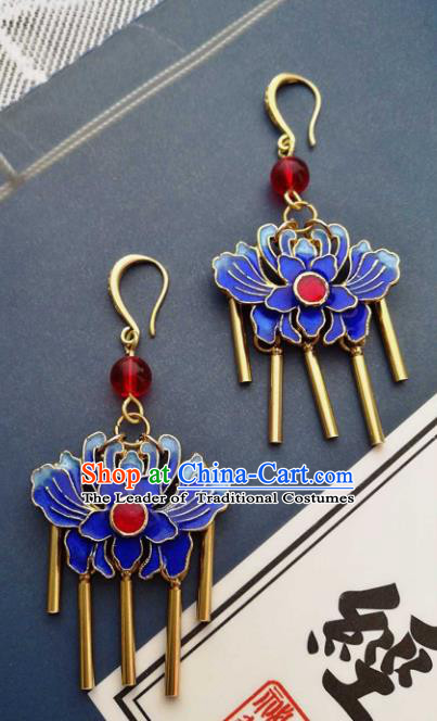 Chinese Traditional Ancient Accessories Classical Blueing Lotus Earrings Hanfu Eardrop for Women