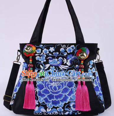 Chinese Traditional Embroidery Craft Embroidered Blue Peony Bags Handmade Handbag for Women