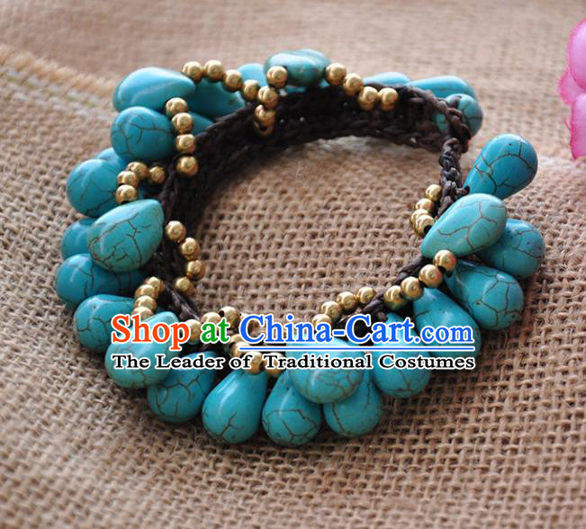 Chinese Traditional Embroidery Accessories Handmade Turquoise Bracelet Chain for Women