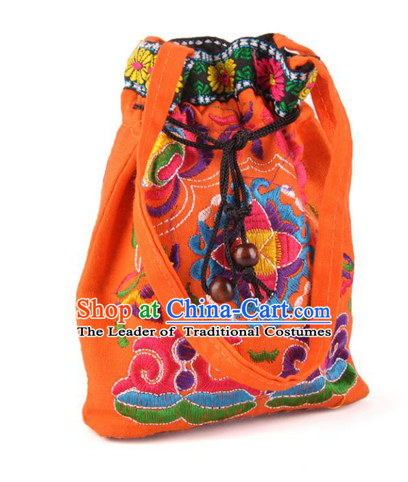 Chinese Traditional Embroidery Craft Embroidered Orange Pocket Bags Handmade Handbag for Women