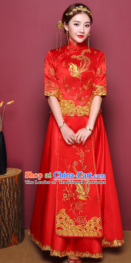 Chinese Ancient Wedding Costume Traditional Bottom Drawer, China Ancient Bride Toast Clothing Embroidered Phoenix Xiuhe Suits for Women