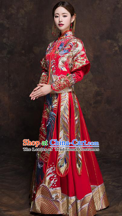 Chinese Traditional Bride Toast Clothing Red Xiuhe Suits Ancient Embroidery Phoenix Bottom Drawer Wedding Costumes for Women