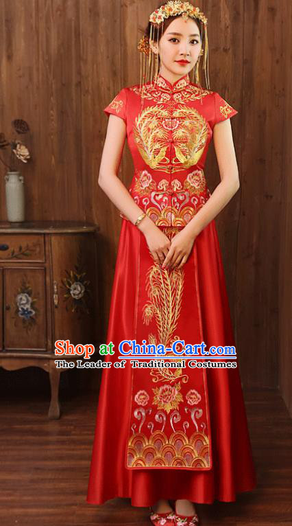 Chinese Traditional Wedding Costume, China Ancient Bride Embroidered Xiuhe Suit Clothing for Women