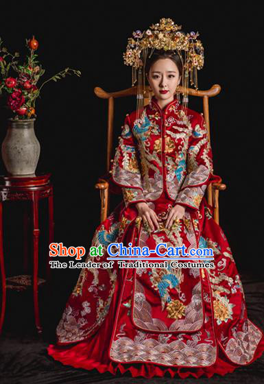 Chinese Ancient Wedding Costume Bride Toast Clothing, China Traditional Delicate Embroidered Xiuhe Suits for Women