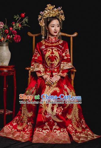 Chinese Ancient Wedding Costume Bride Embroidery Toast Clothing, China Traditional Delicate Embroidered Xiuhe Suits for Women