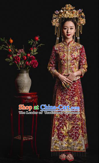 Chinese Ancient Wedding Costume Bride Embroidery Toast Clothing, Traditional Delicate Embroidered Xiuhe Suits for Women