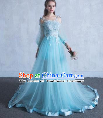 Top Grade Wedding Costume Compere Evening Dress Blue Veil Mullet Dress Bridal Full Dress for Women