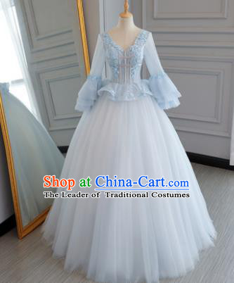 Top Grade Wedding Costume Blue Veil Evening Dress Advanced Customization Bubble Dress Compere Bridal Full Dress for Women