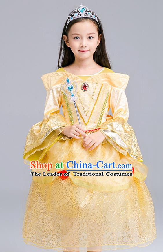 Top Grade Chorus Costumes Stage Performance Princess Yellow Dress Children Modern Dance Clothing for Kids