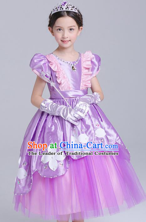 Top Grade Chorus Costumes Stage Performance Princess Purple Full Dress Children Modern Dance Clothing for Kids