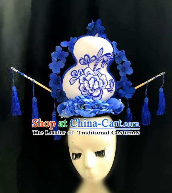 Top Grade Chinese Traditional Catwalks Hair Accessories Exaggerated Palace Pincess Calabash Headdress Halloween Modern Fancywork Headwear