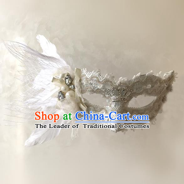 Halloween Venice Exaggerated White Feather Face Mask Fancy Ball Props Catwalks Accessories Christmas Masks
