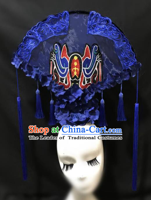 Top Grade Chinese Catwalks Hair Accessories Beijing Opera Headdress Exaggerated Halloween Modern Fancywork Headwear
