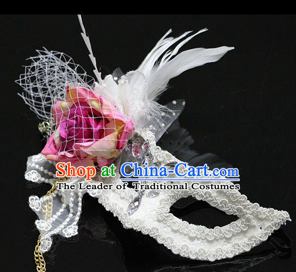 Halloween Catwalks Venice White Feather Face Mask Fancy Ball Props Accessories Christmas Exaggerated Masks