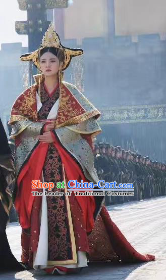 Chinese Ancient Queen Hanfu Dress Northern Zhou Dynasty Empress Dugu Historical Costume and Headpiece Complete Set