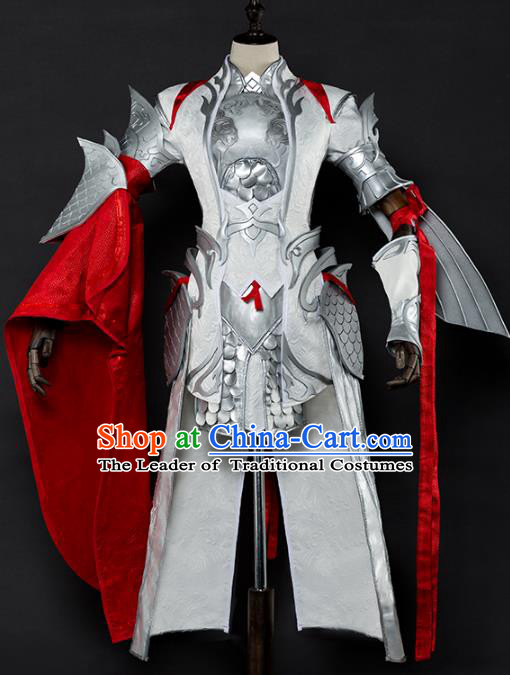 China Ancient Cosplay Female General White Armour Swordsman Costumes Chinese Traditional Warriors Knight-errant Clothing for Women