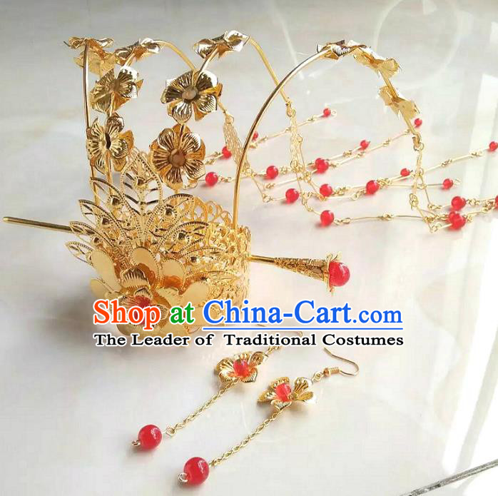 China Ancient Queen Hair Accessories Chinese Traditional Tassel Phoenix Coronet Hairpins for Women