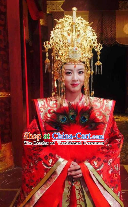 Chinese Ancient Queen Wedding Hanfu Dress Northern Zhou Dynasty Empress Embroidered Historical Costume and Headpiece Complete Set