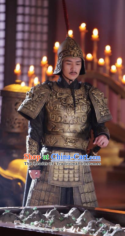 Chinese Ancient General Armour Northern Zhou Dynasty Military Officers Historical Costume and Headpiece Complete Set
