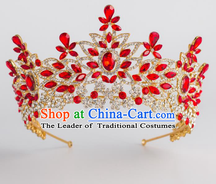 Baroque Bride Hair Accessories Classical Royal Crown Red Crystal Imperial Crown Headwear for Women