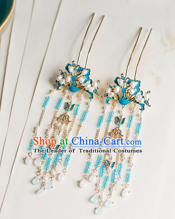 Chinese Traditional Palace Hair Accessories Xiuhe Suit Blueing Phoenix Hair Clips Ancient Hairpins for Women