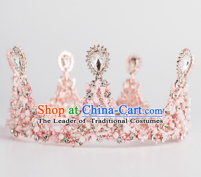 Baroque Bride Hair Accessories Round Royal Crown Wedding Princess Classical Pink Imperial Crown for Women