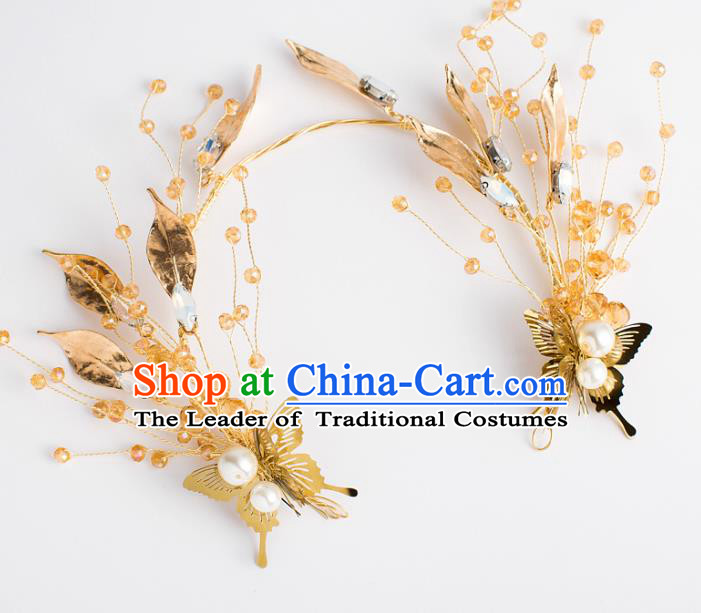 Classical Bride Hair Accessories Wedding Golden Butterfly Hair Clasp Headband Headwear for Women
