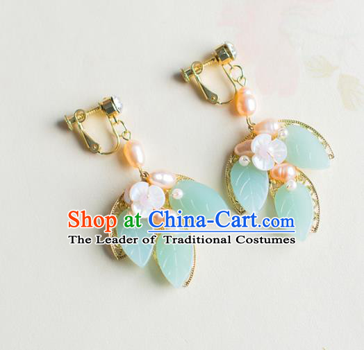 Bride Classical Accessories Green Leaf Earrings Wedding Jewelry Hanfu Eardrop for Women