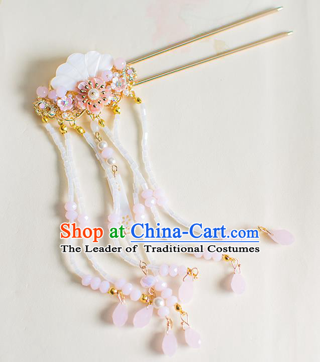 Chinese Traditional Palace Hair Accessories Shell Tassel Step Shake Ancient Xiuhe Suit Hairpins for Women