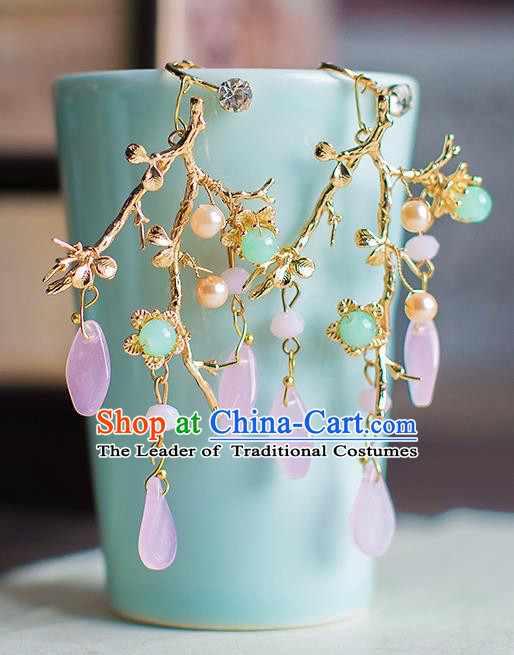 Chinese Ancient Bride Classical Accessories Golden Earrings Wedding Jewelry Hanfu Eardrop for Women