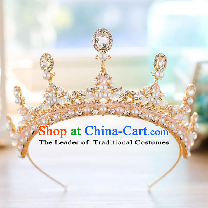Baroque Bride Hair Accessories Princess Zircon Royal Crown Wedding Classical Pearls Imperial Crown for Women