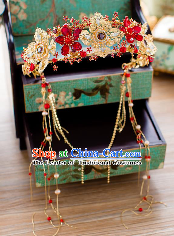 Chinese Traditional Palace Hair Accessories Ancient Xiuhe Suit Phoenix Coronet Hairpins for Women